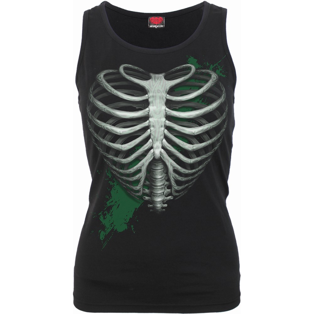 Spiral - HEART RIBS - GLOW IN THE DARK Mouwloze top - Zwart